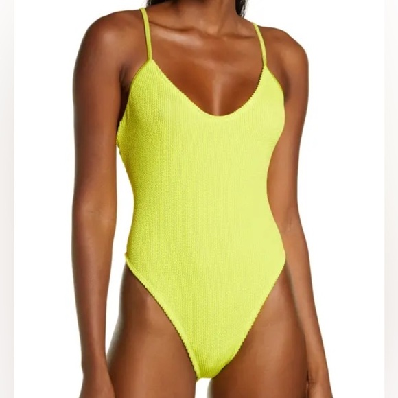 Good American Always Fits Ribbed One-Piece Swimsuit Electric Yellow L, Fits M-L - Picture 1 of 8